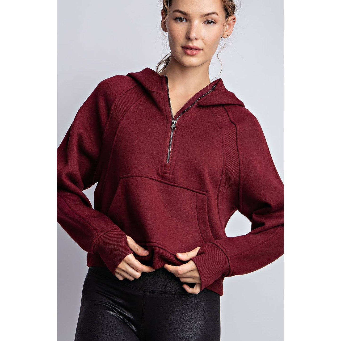 FRENCH TERRY CROPPED QUARTER ZIP HOODIE JACKET