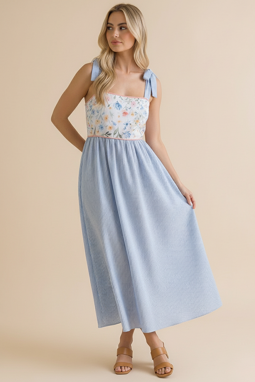 Floral Print Tube Top Bow Strap Dress
