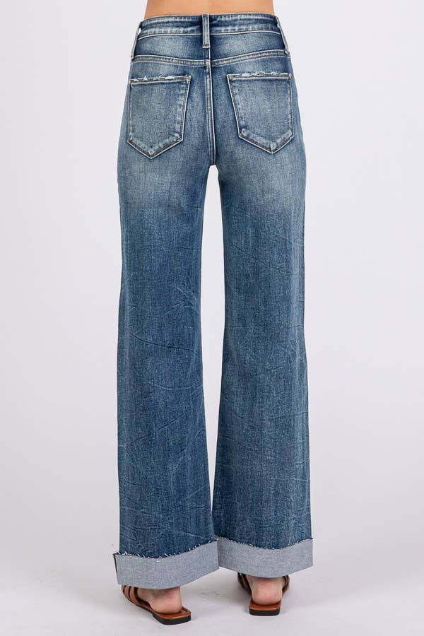 High Rise Stretch Slim Wide Leg Jean