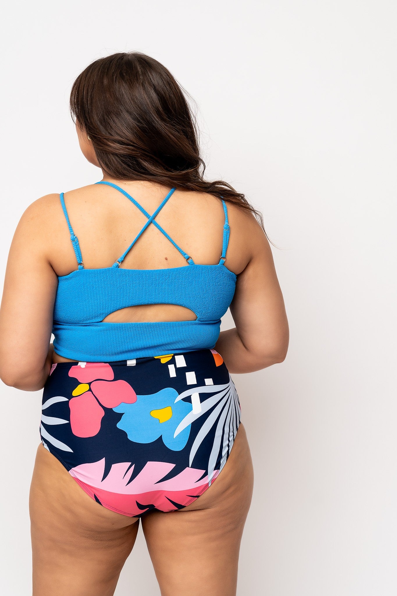 Blue Floral Midi Ruched Swim Bottoms