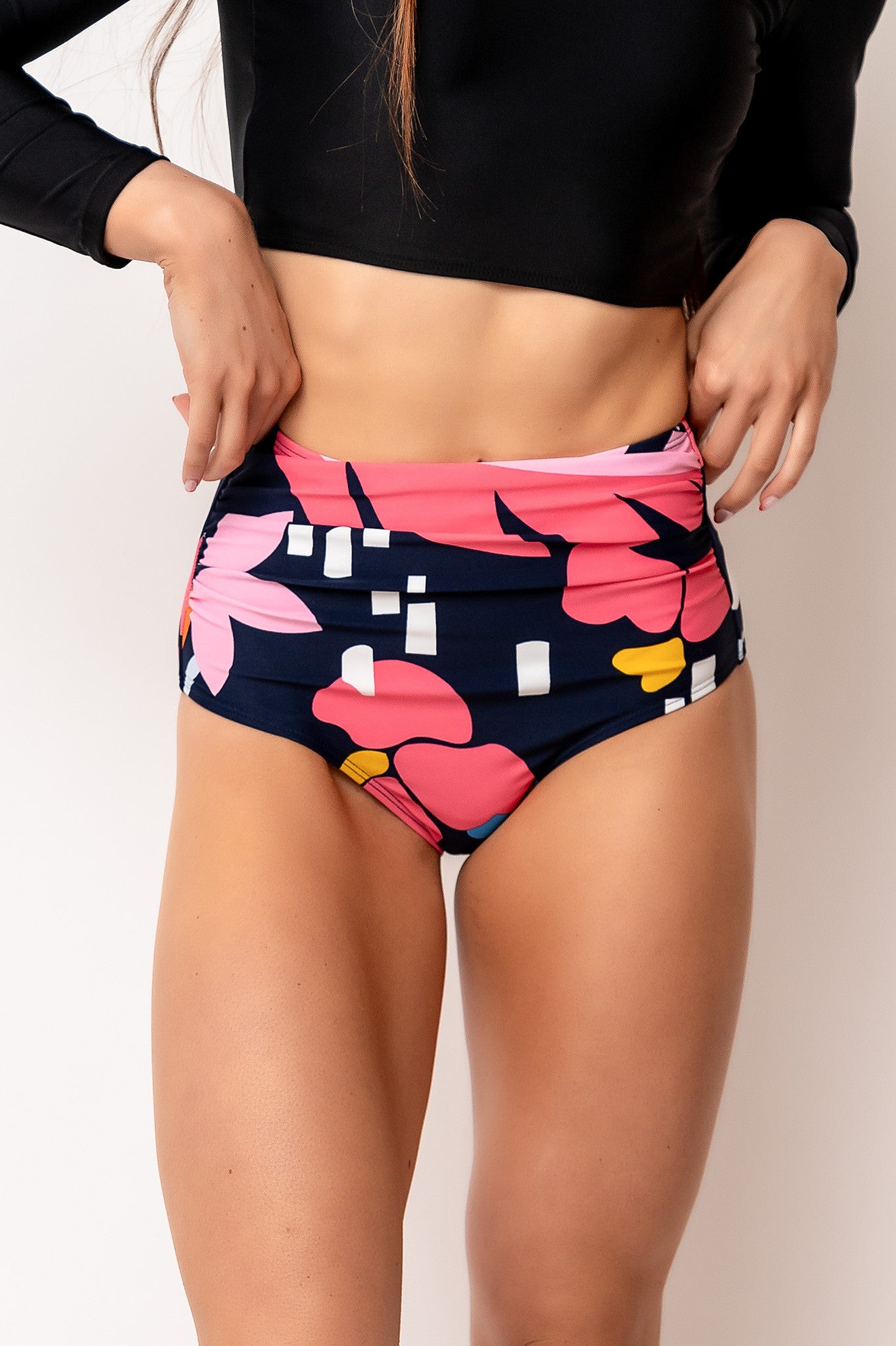 Blue Floral Midi Ruched Swim Bottoms