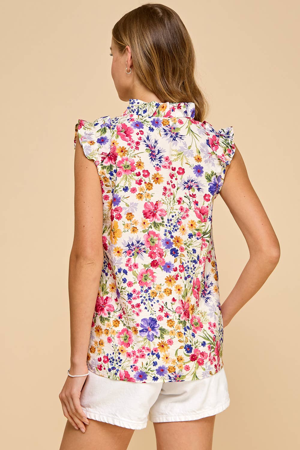 Ruffled V-Neck Floral Printed Top