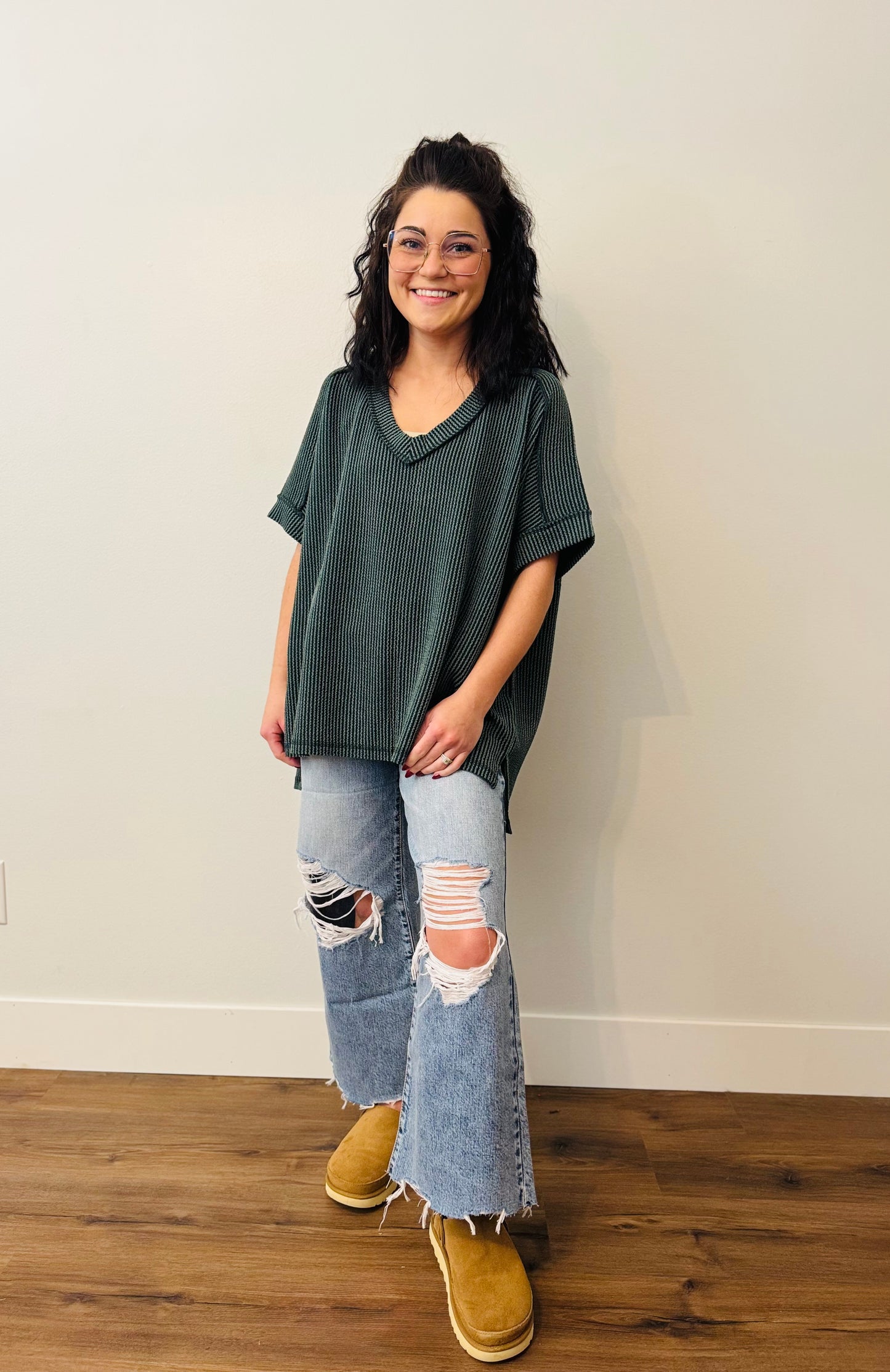 Charlie Ribbed V-Neck Top