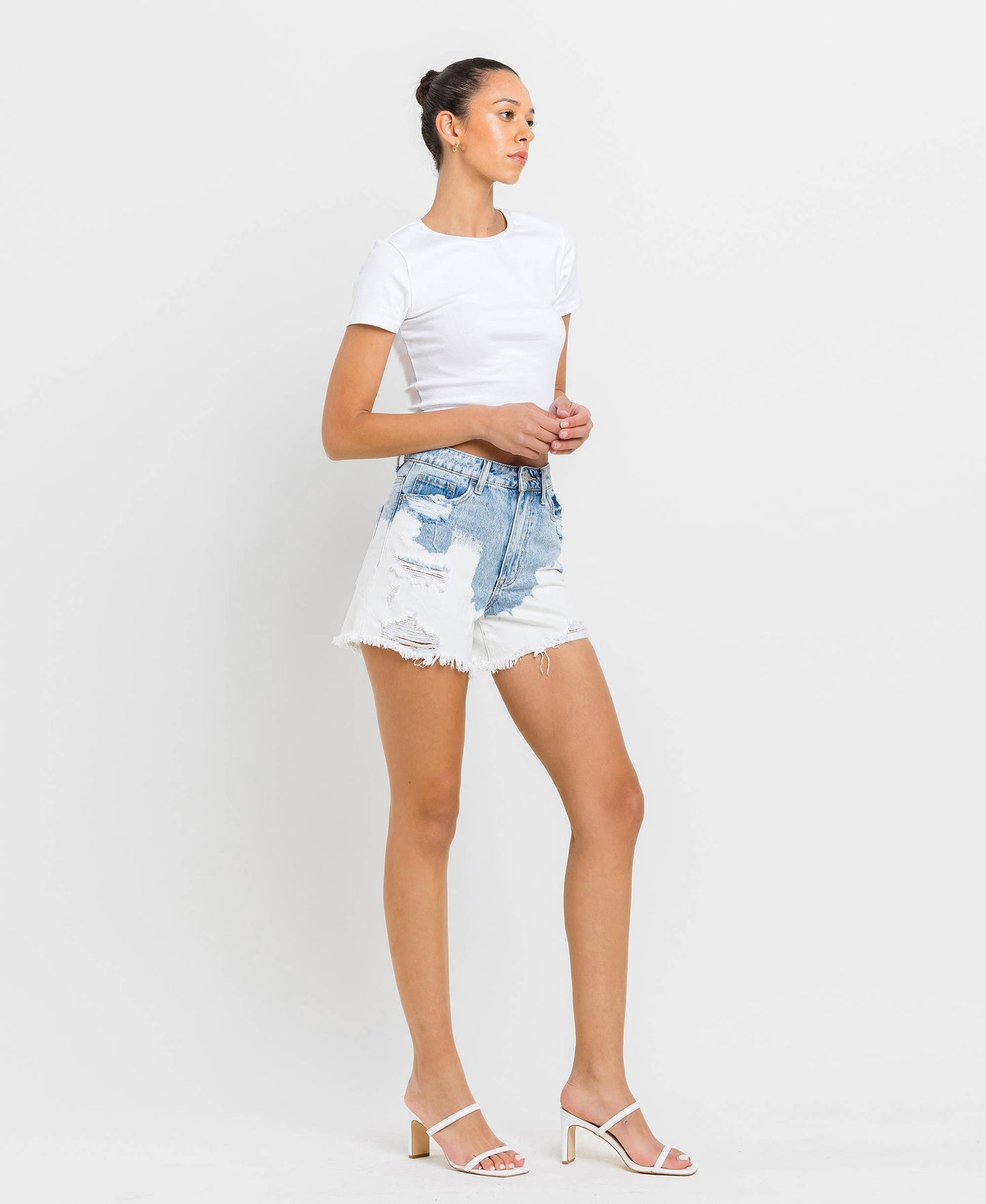 Super High Rise Distressed Mom Shorts