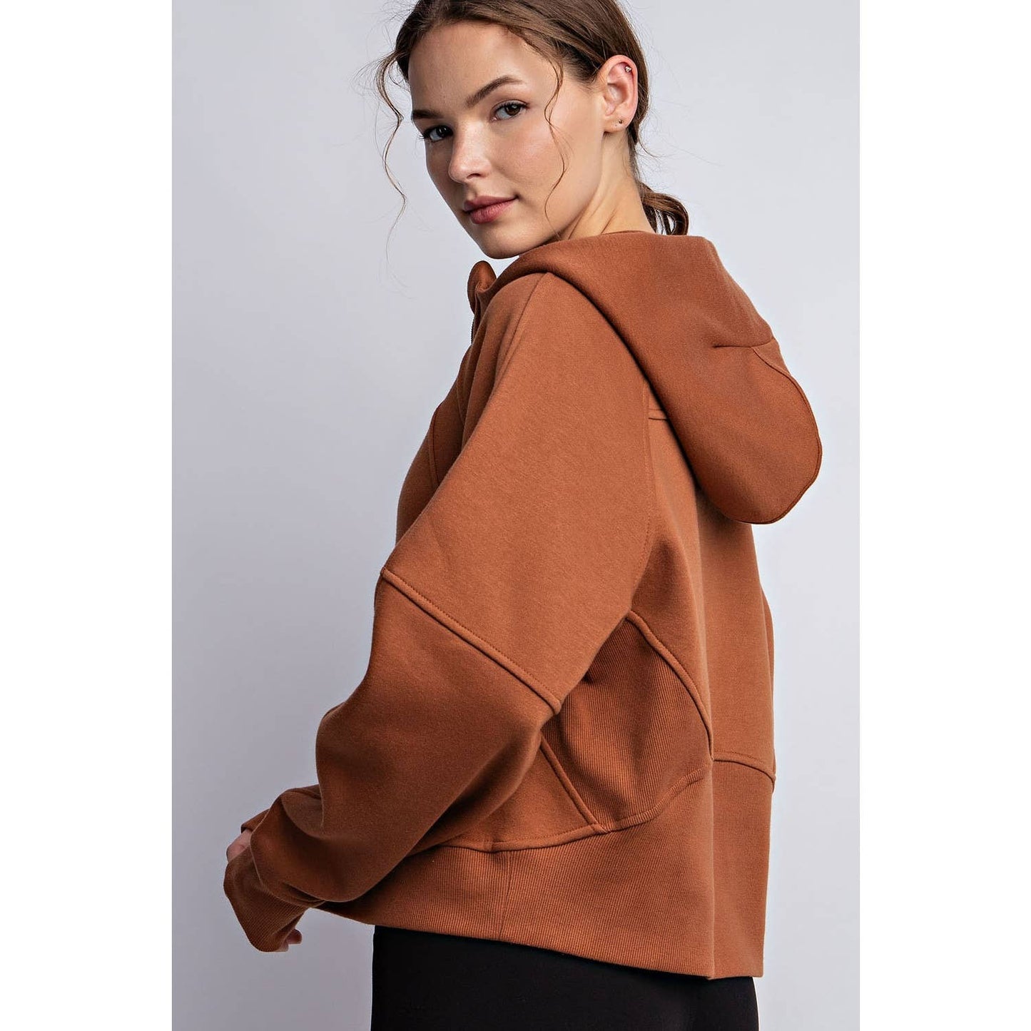 FRENCH TERRY CROPPED QUARTER ZIP HOODIE JACKET