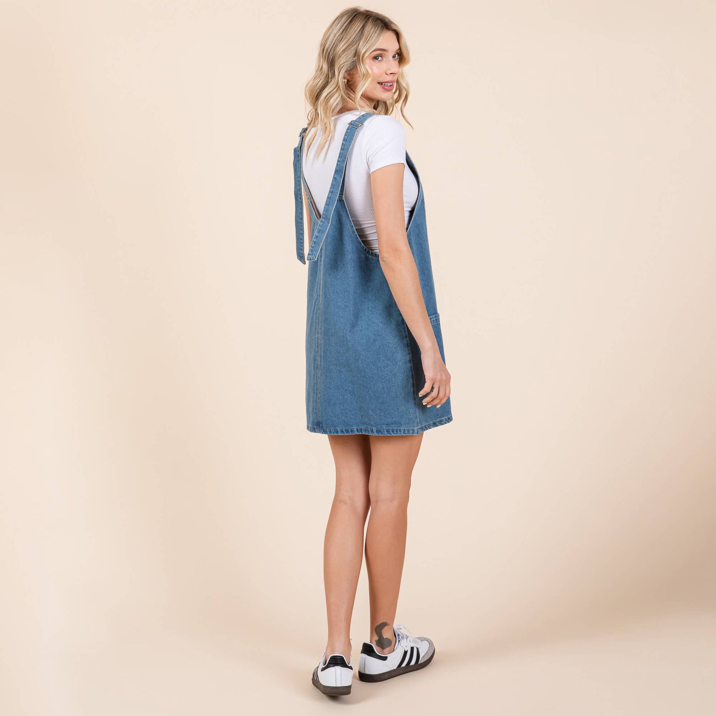 Scoop Neck Denim Short Overall Dress Skirtall