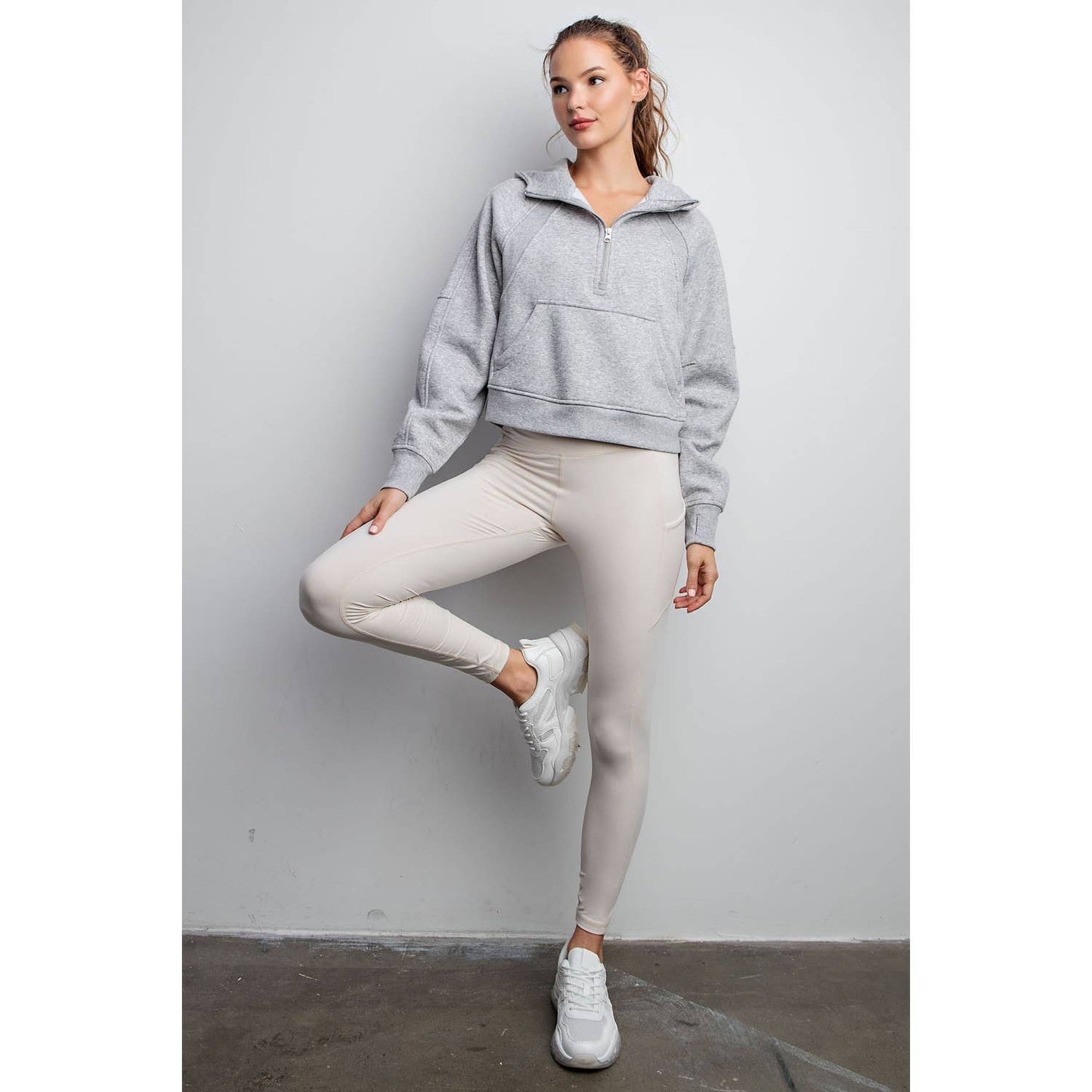 FRENCH TERRY CROPPED QUARTER ZIP HOODIE JACKET