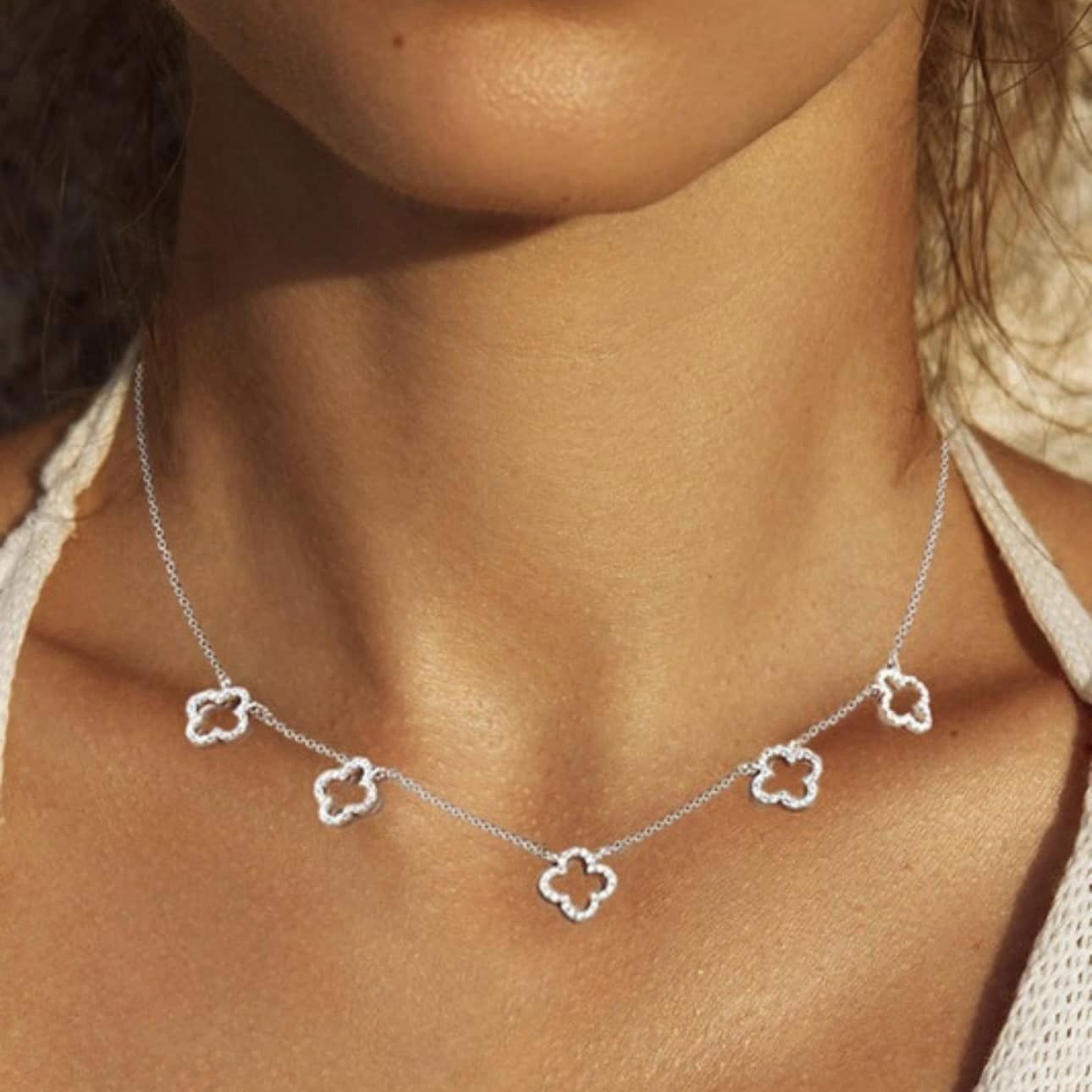 White Gold Dipped Quatrefoil Necklace