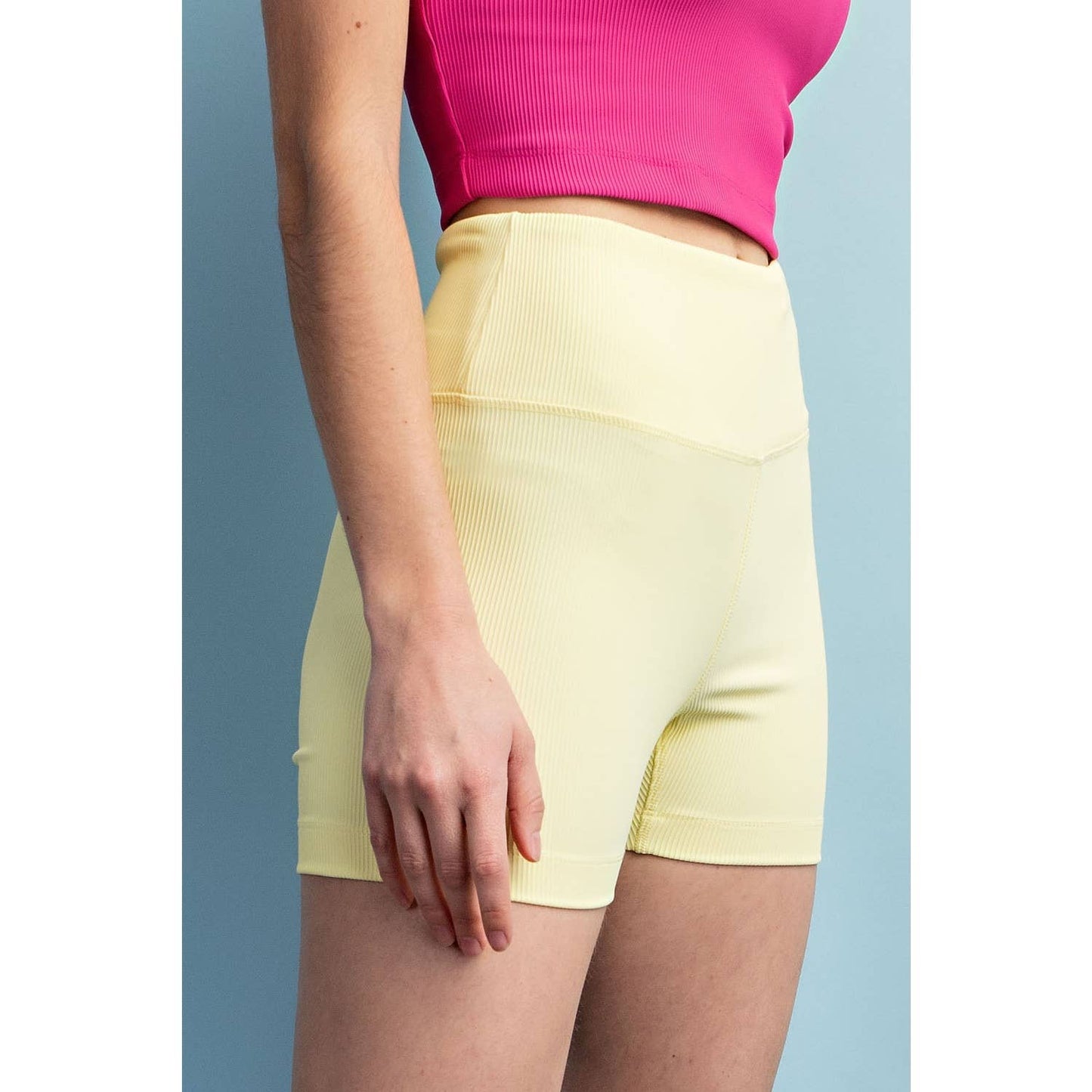 Butter Yellow Ribbed Biker Shorts