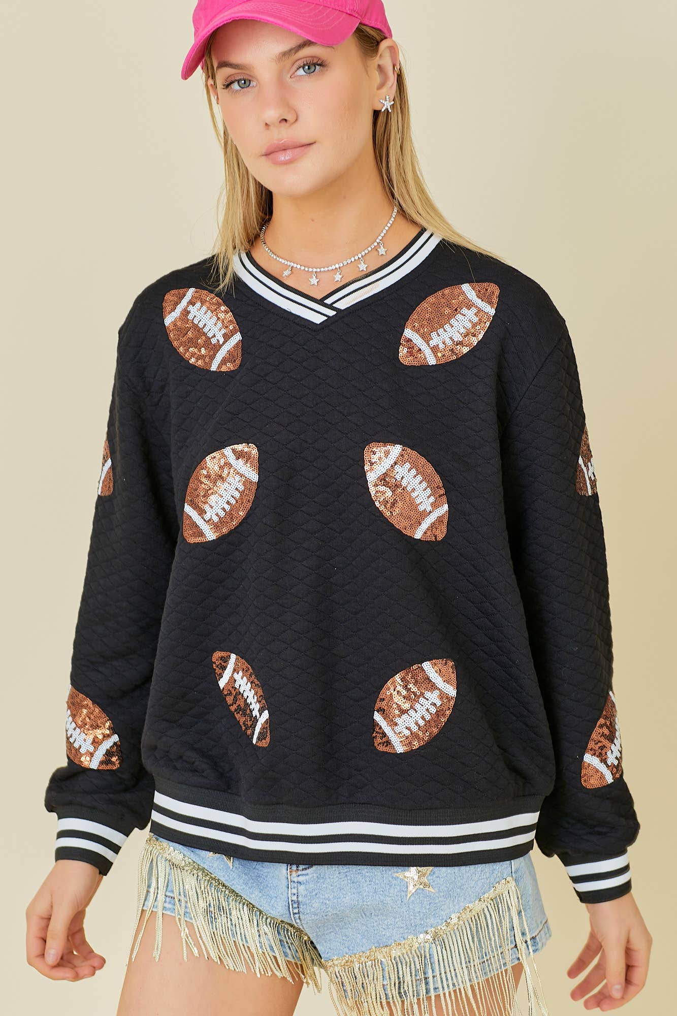 Quilted Fabric with Football Patch Game day Top