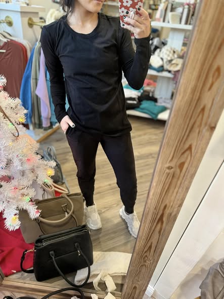 Black Basic Cotton Long Sleeve