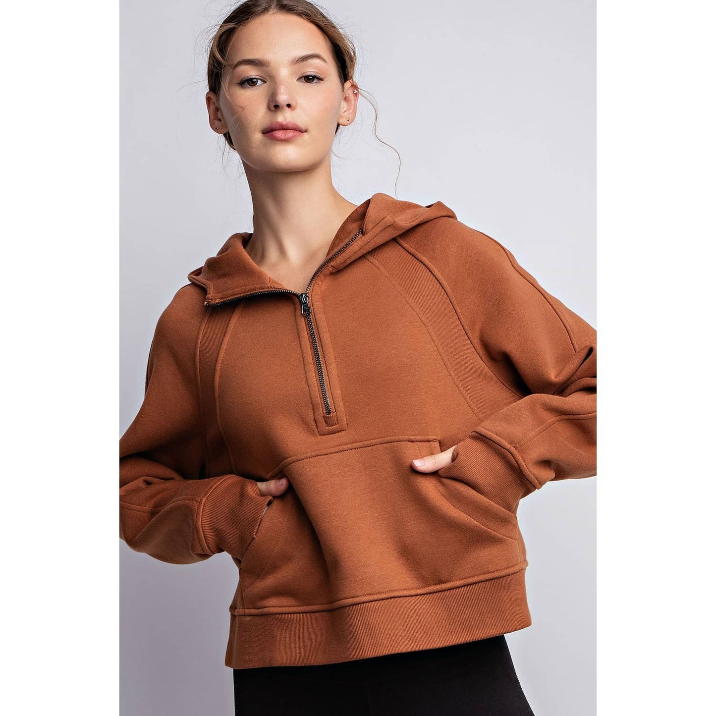 FRENCH TERRY CROPPED QUARTER ZIP HOODIE JACKET