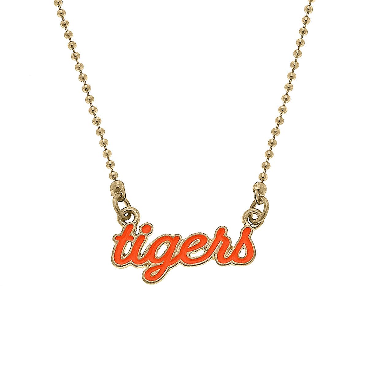 Tigers Enamel Script Necklace in Burnt Orange