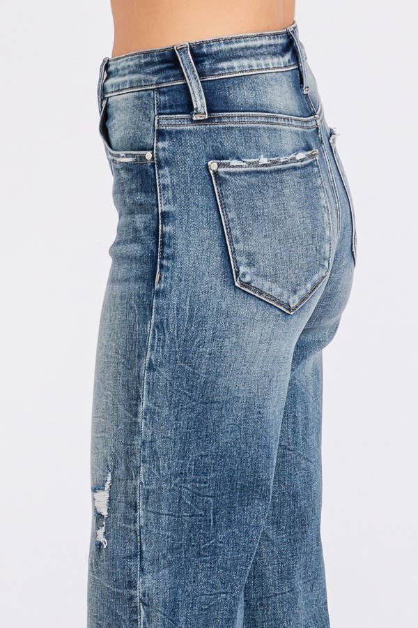 High Rise Stretch Slim Wide Leg Jean