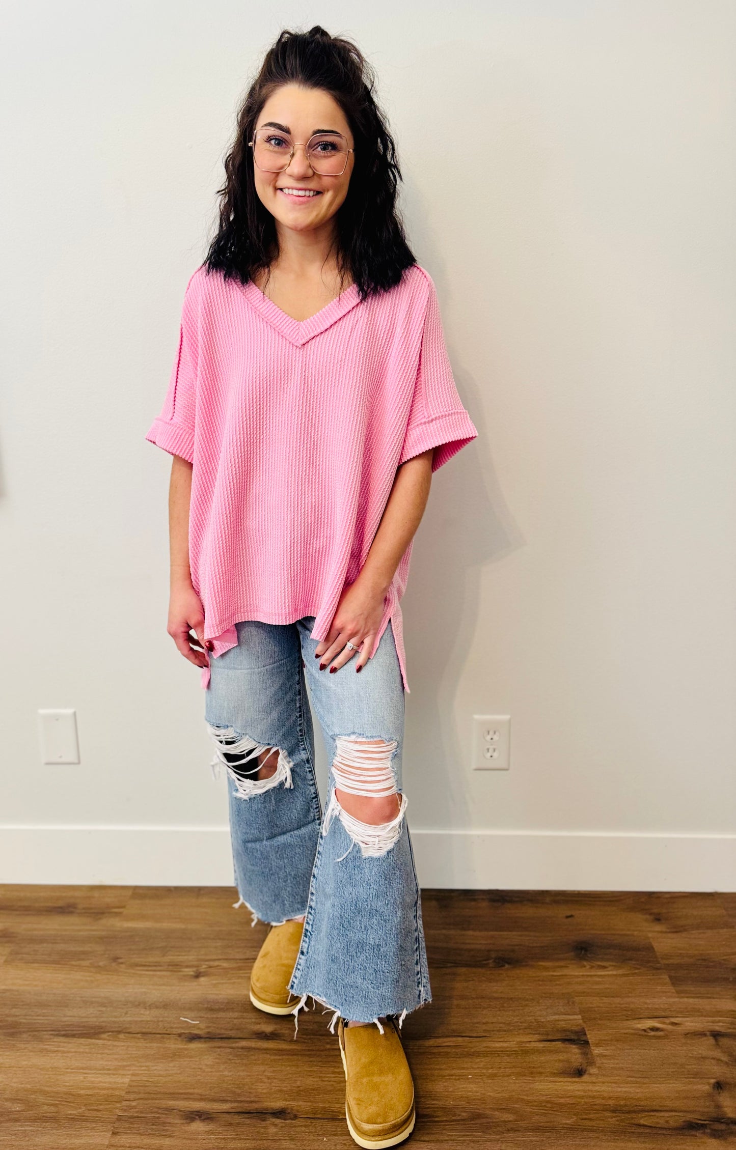 Charlie Ribbed V-Neck Top