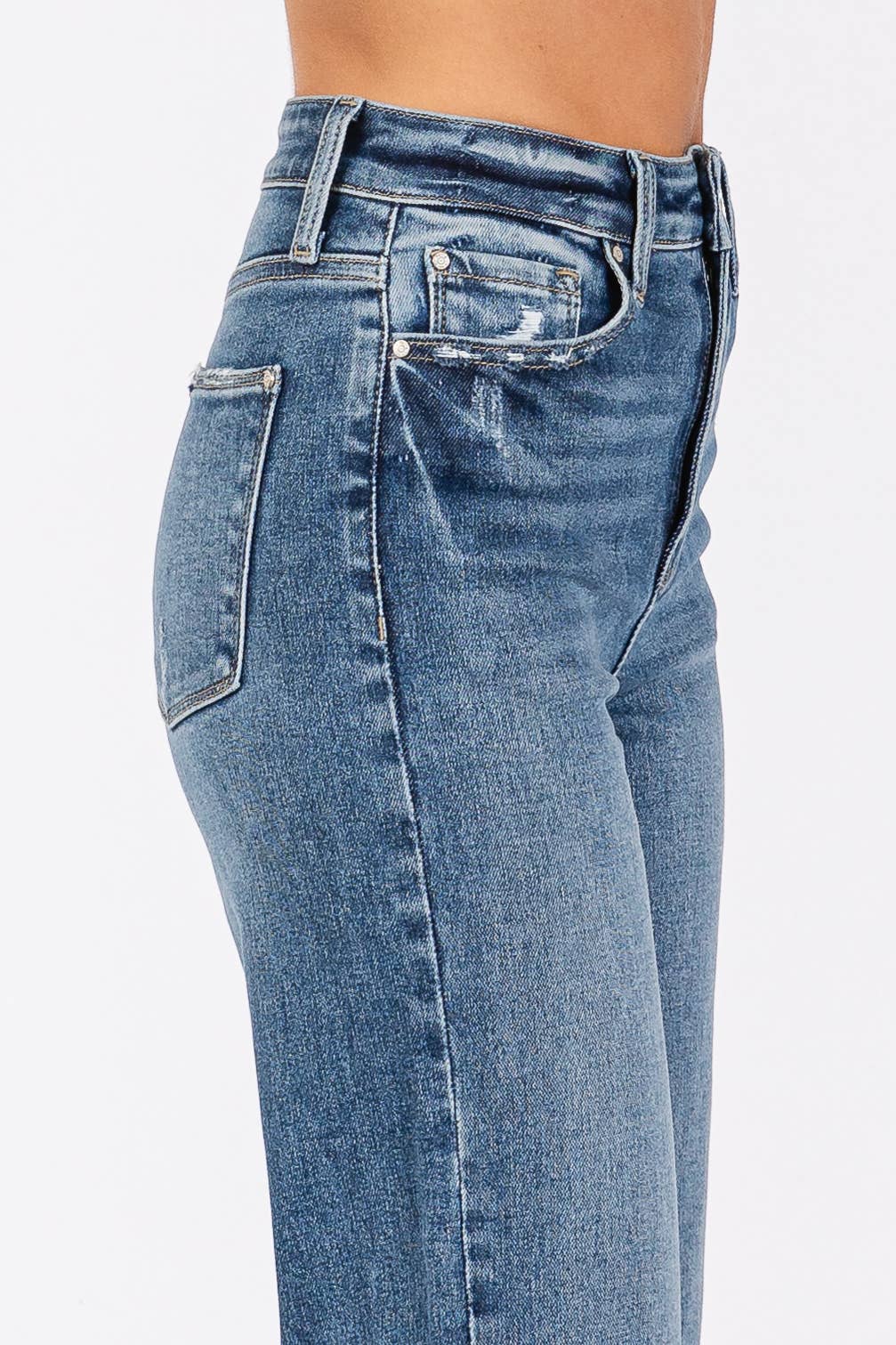 High Rise Stretch Relaxed Straight Jean With Cuffed Hem