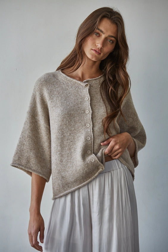 Kelsey Quarter Sleeve Light Mocha Cardigan