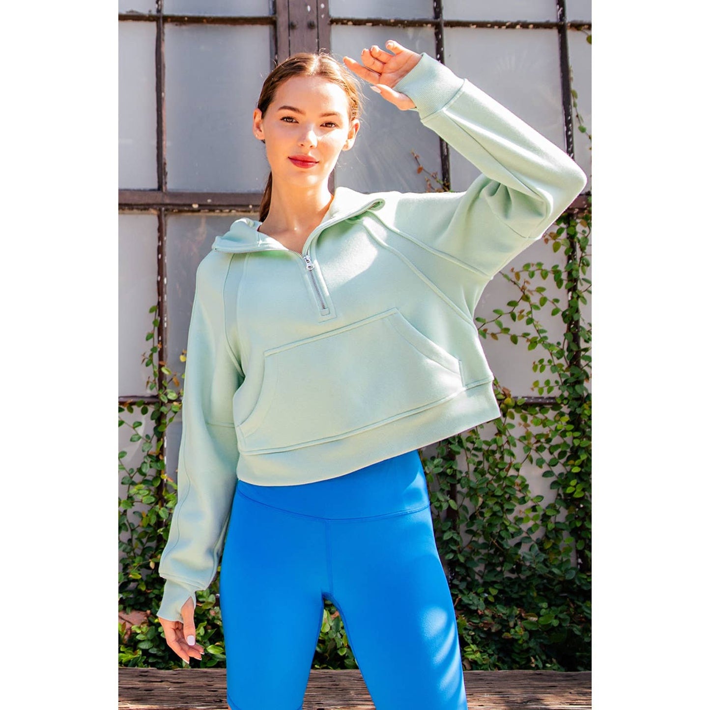 FRENCH TERRY CROPPED QUARTER ZIP HOODIE JACKET