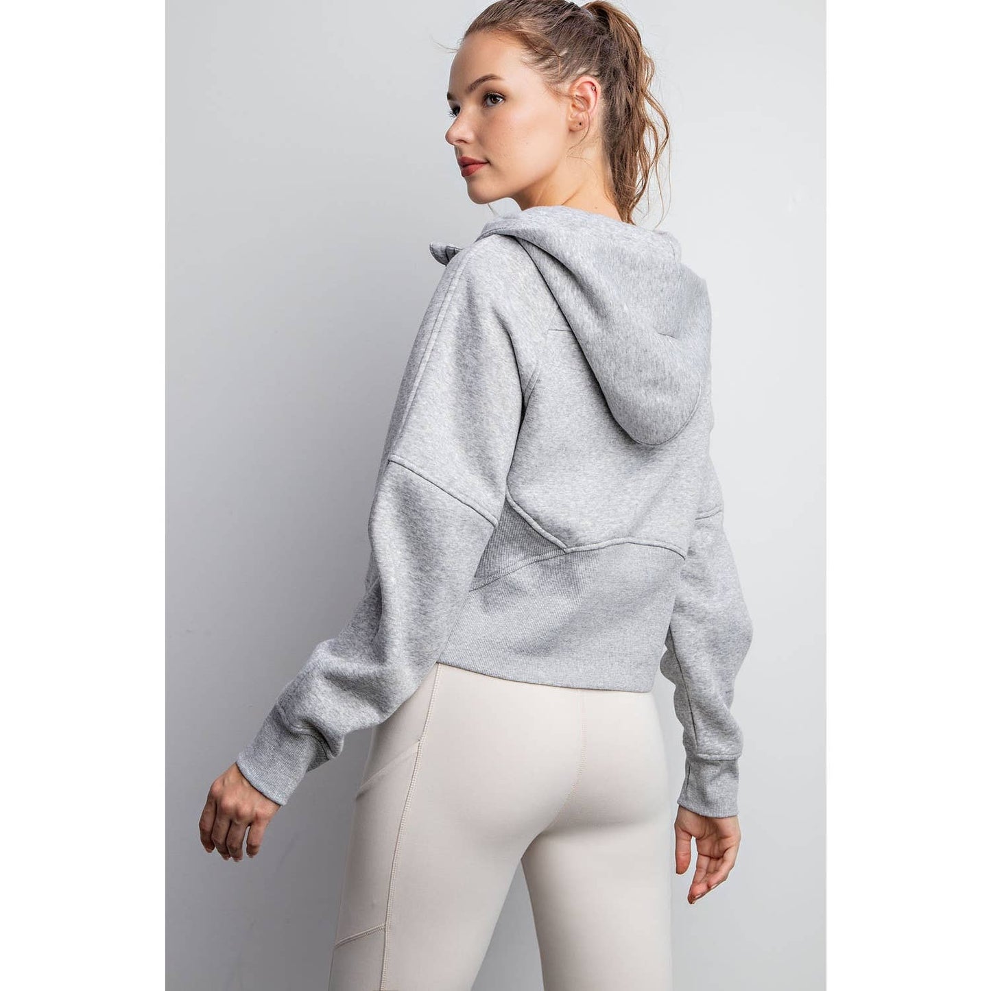 FRENCH TERRY CROPPED QUARTER ZIP HOODIE JACKET