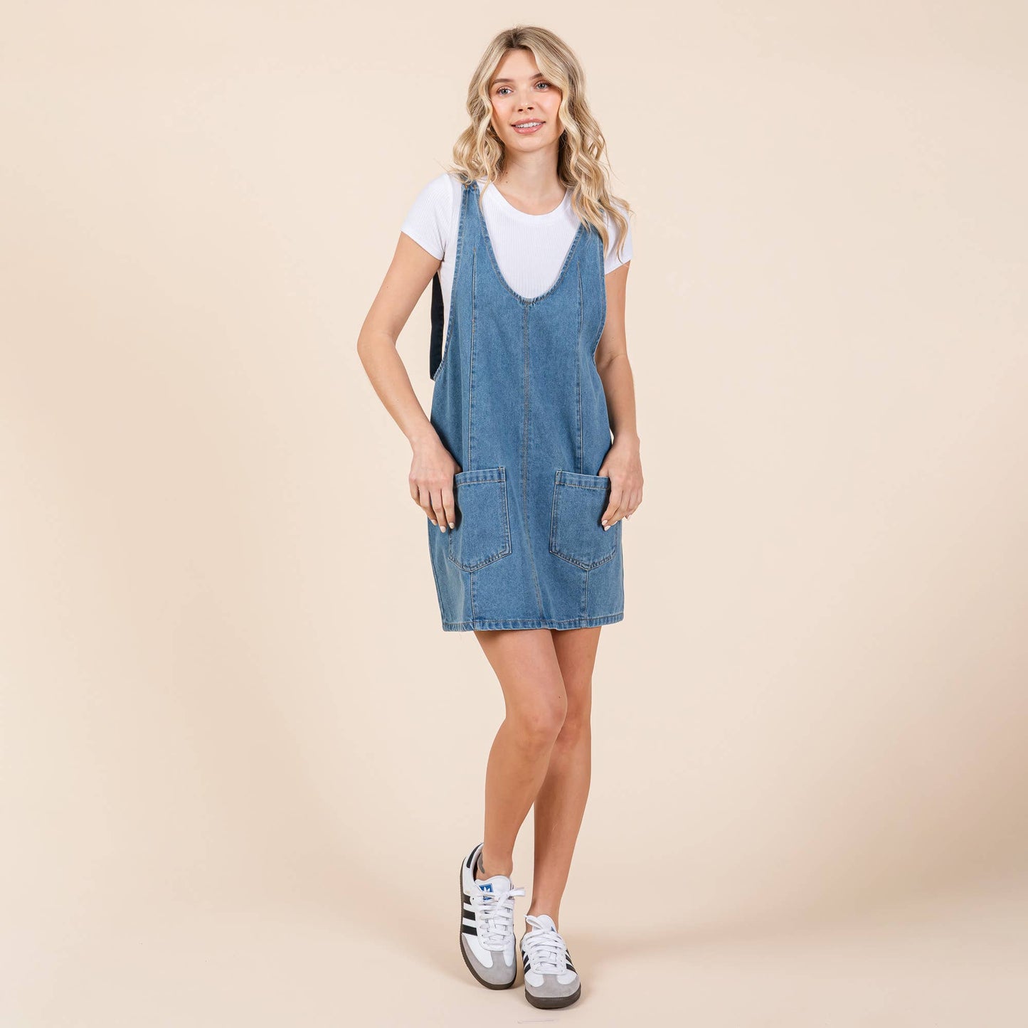Scoop Neck Denim Short Overall Dress Skirtall