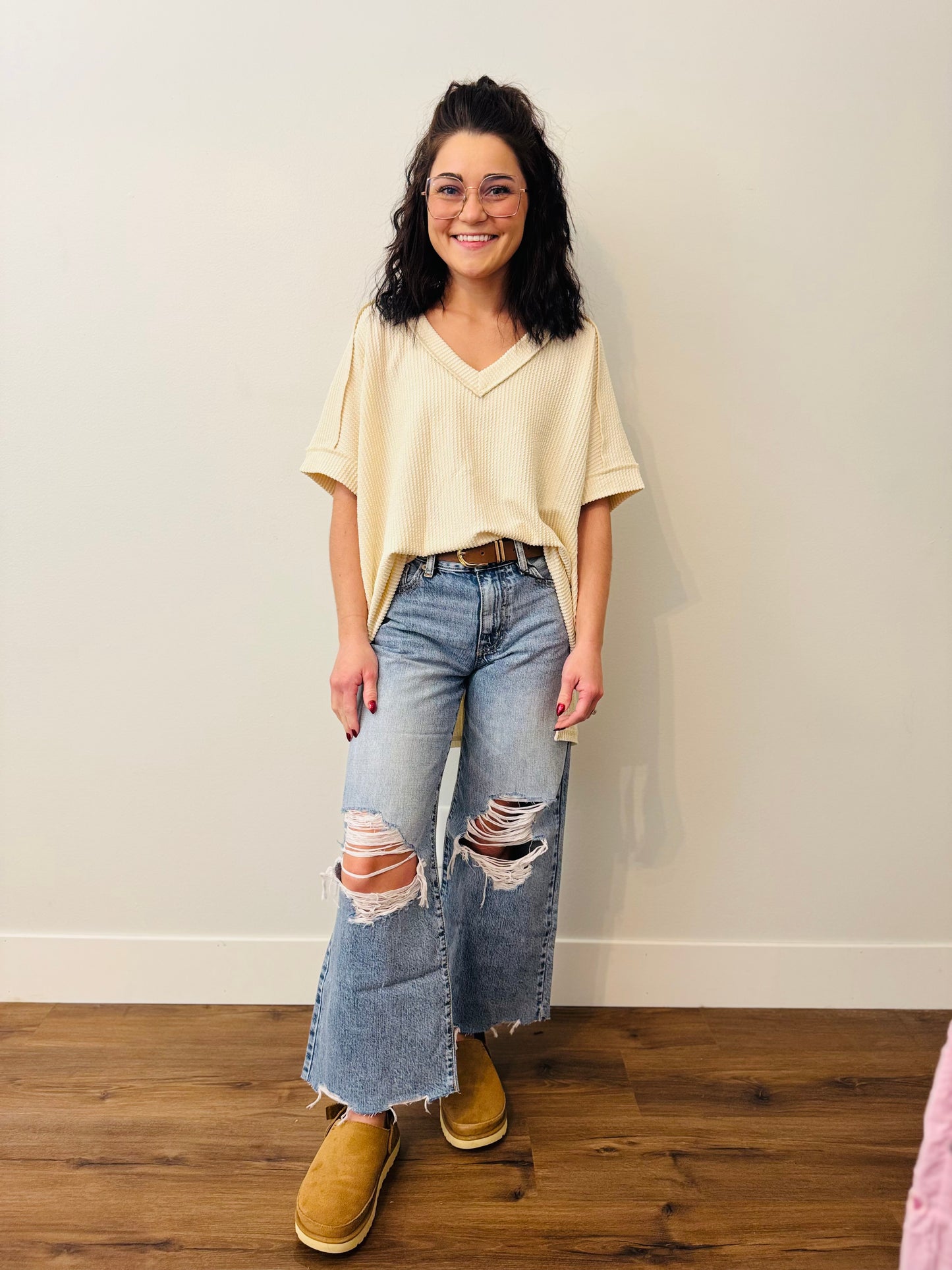 Charlie Ribbed V-Neck Top