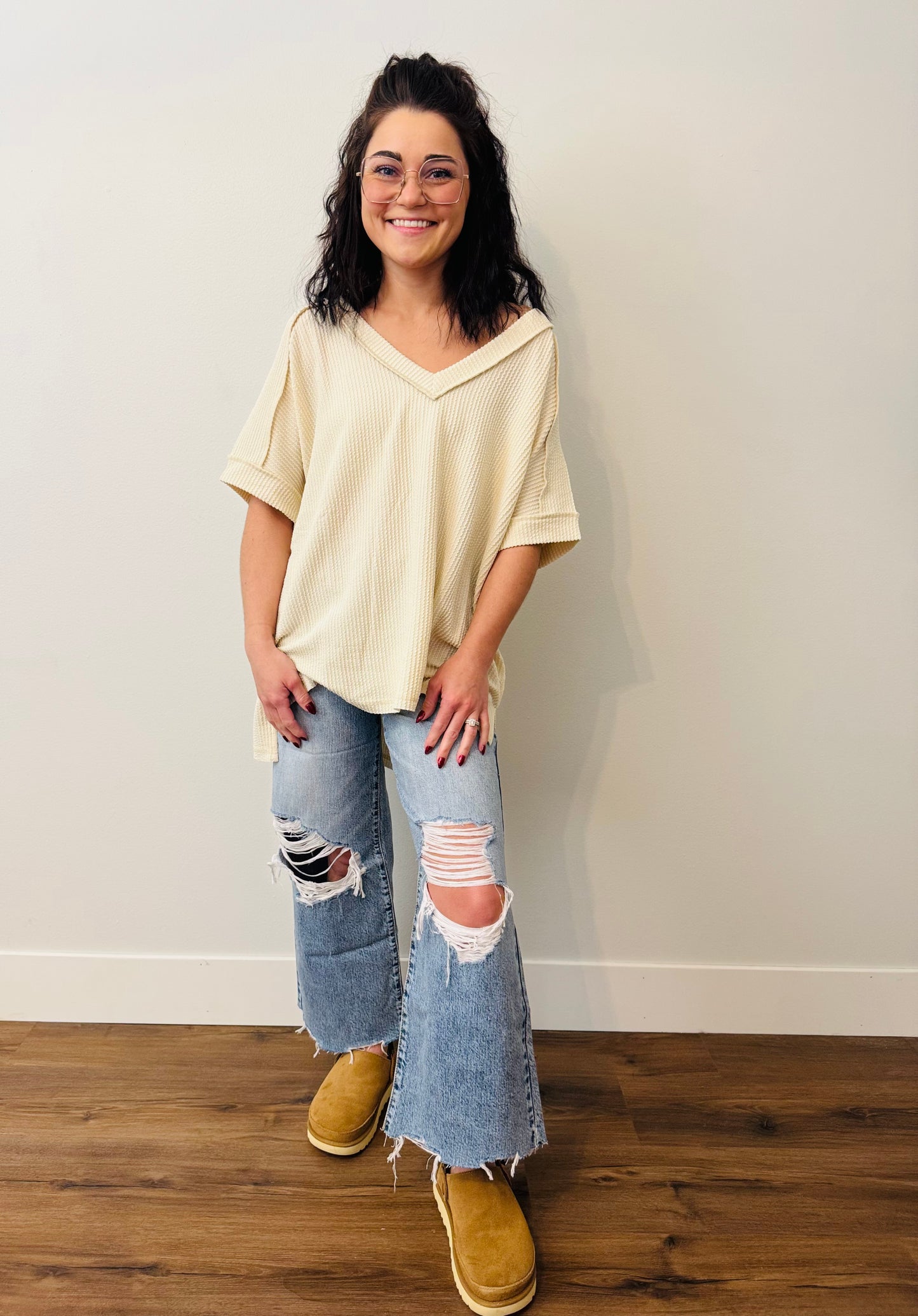 Charlie Ribbed V-Neck Top
