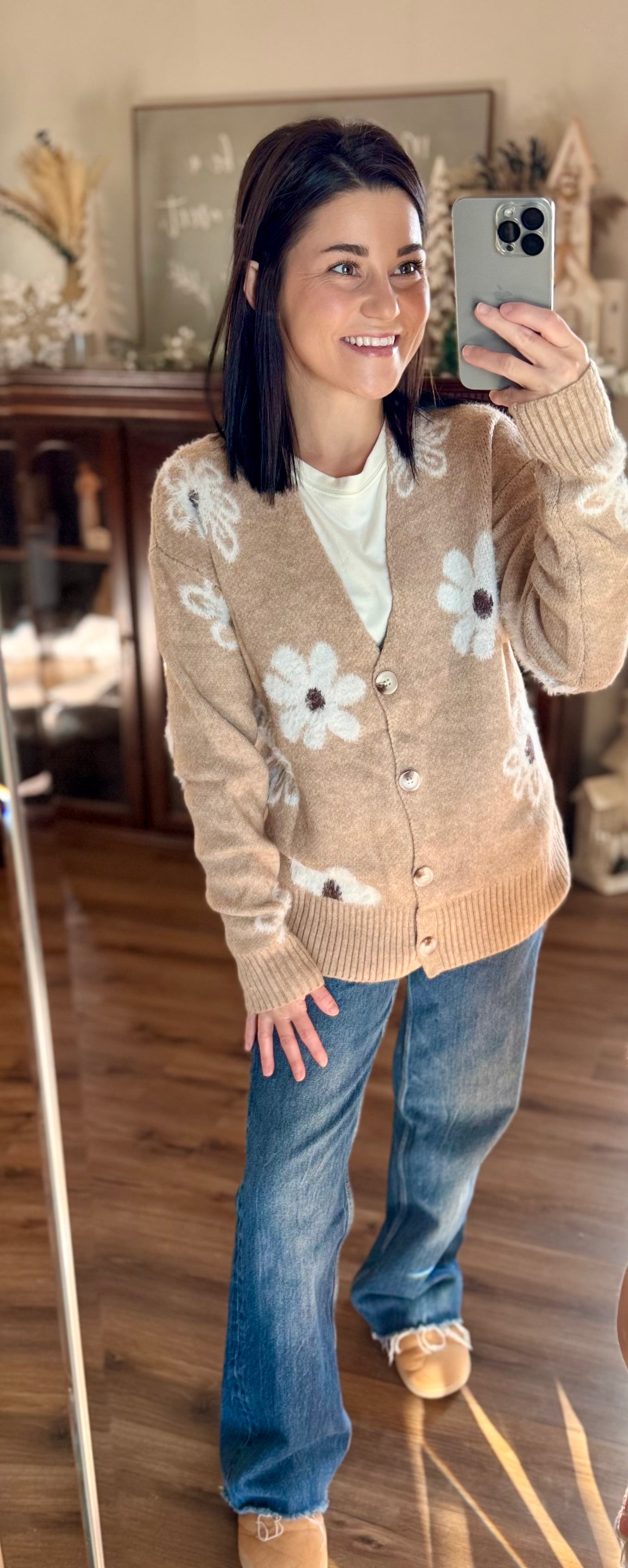Floral V-Neck Button Up Cardigan