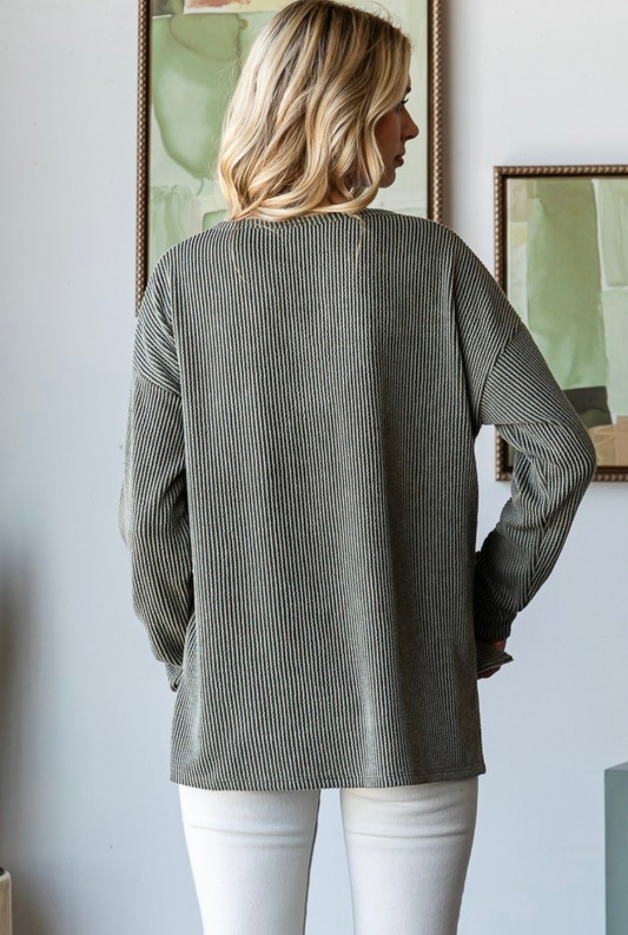 Olive Ribbed Hi-Low Hem Top