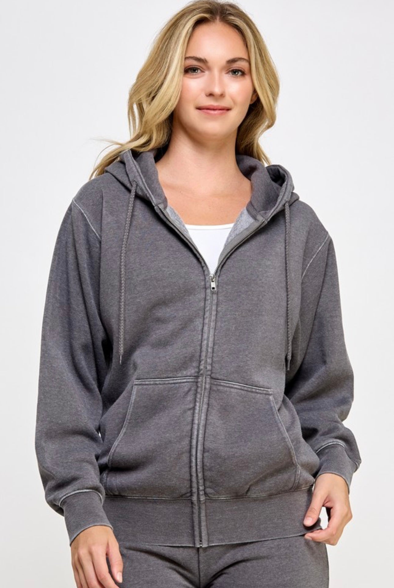 FLEECE BURN OUT BOYFRIEND'S OVERSIZED FIT ZIP UP JACKET
