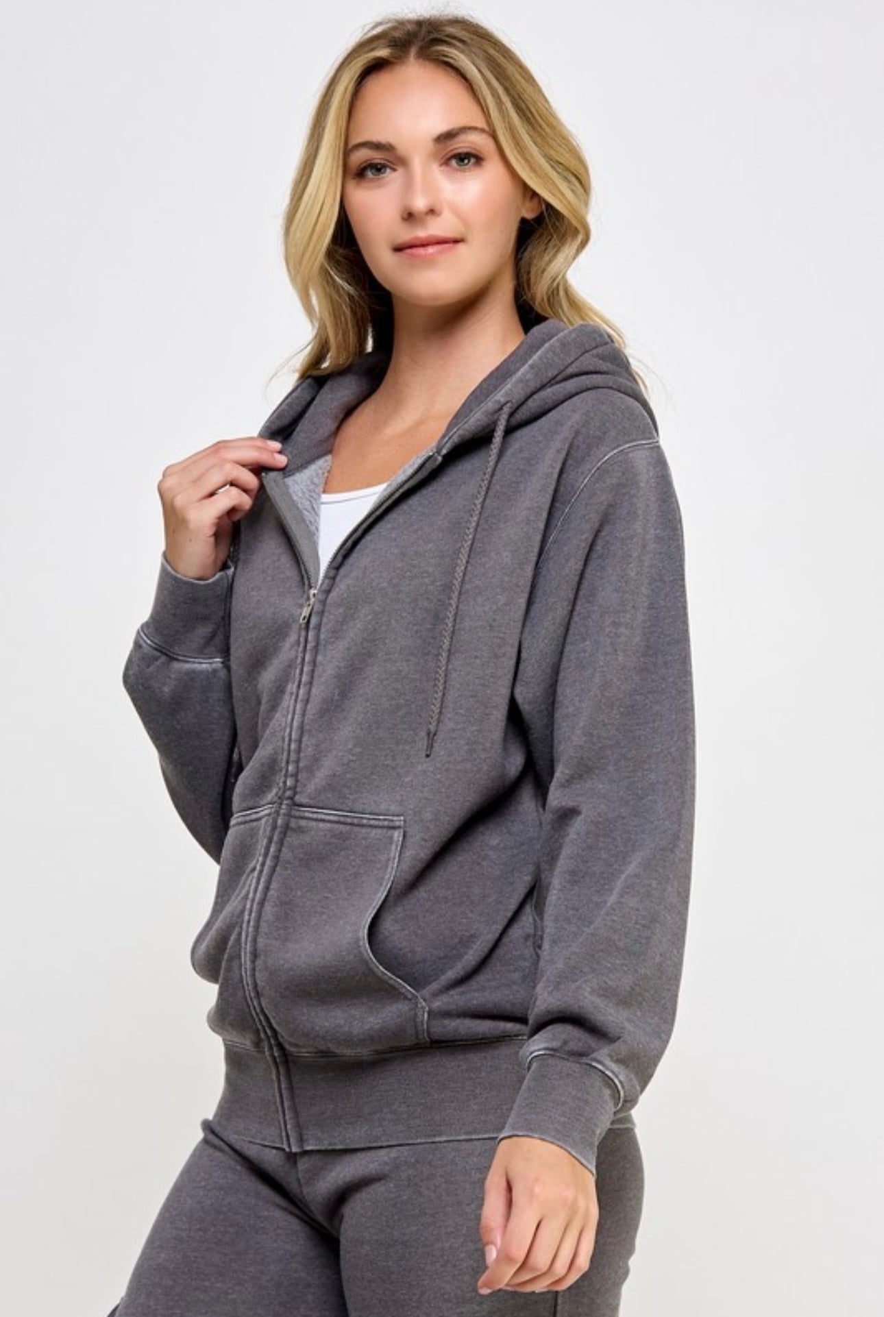 FLEECE BURN OUT BOYFRIEND'S OVERSIZED FIT ZIP UP JACKET