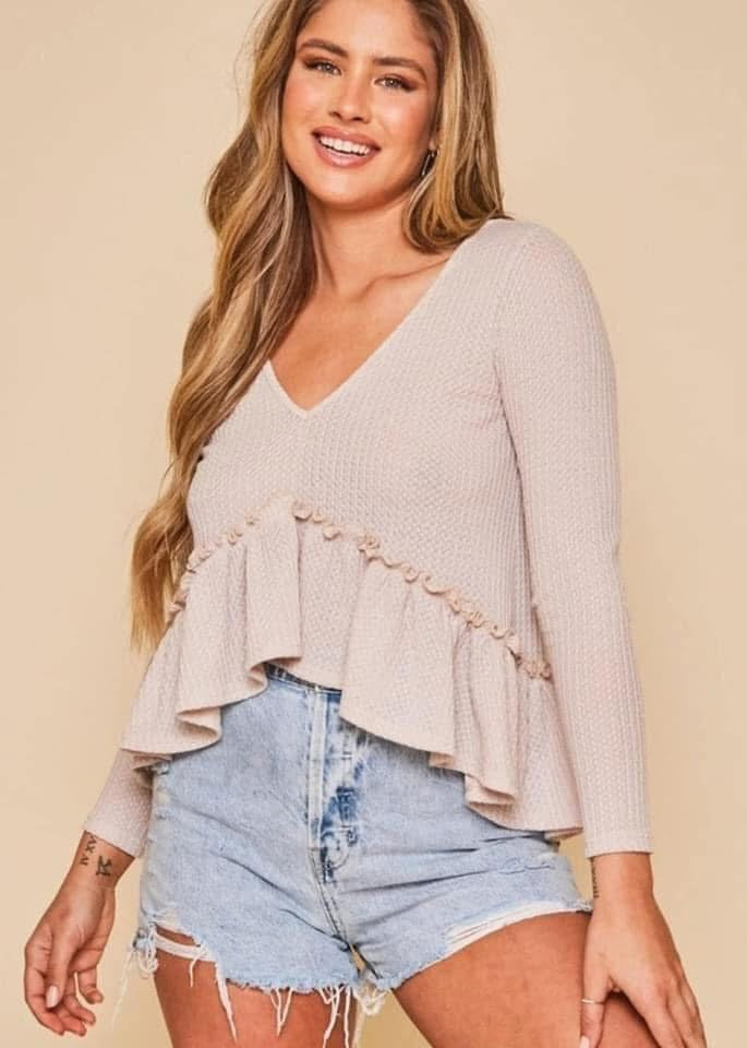 Waffle V-Neck High-Low Top