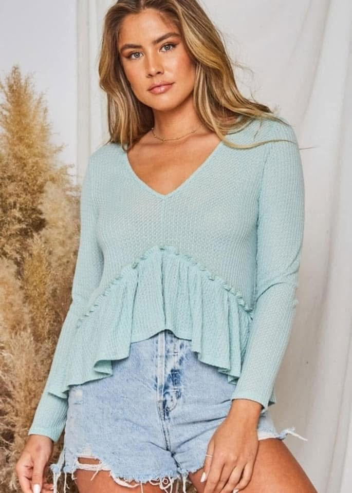Waffle V-Neck High-Low Top