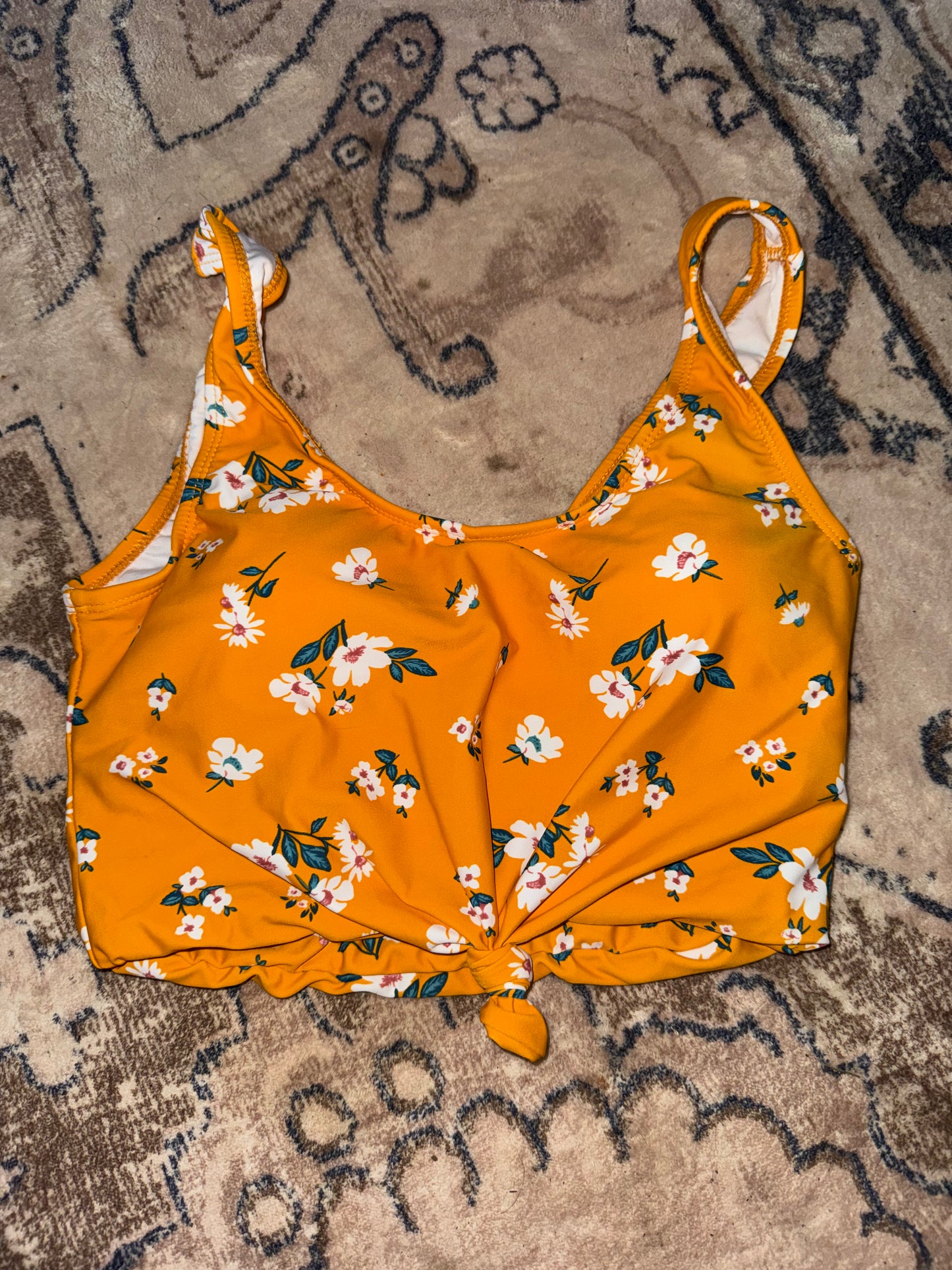 Mustard Floral Tie Front Swim Top