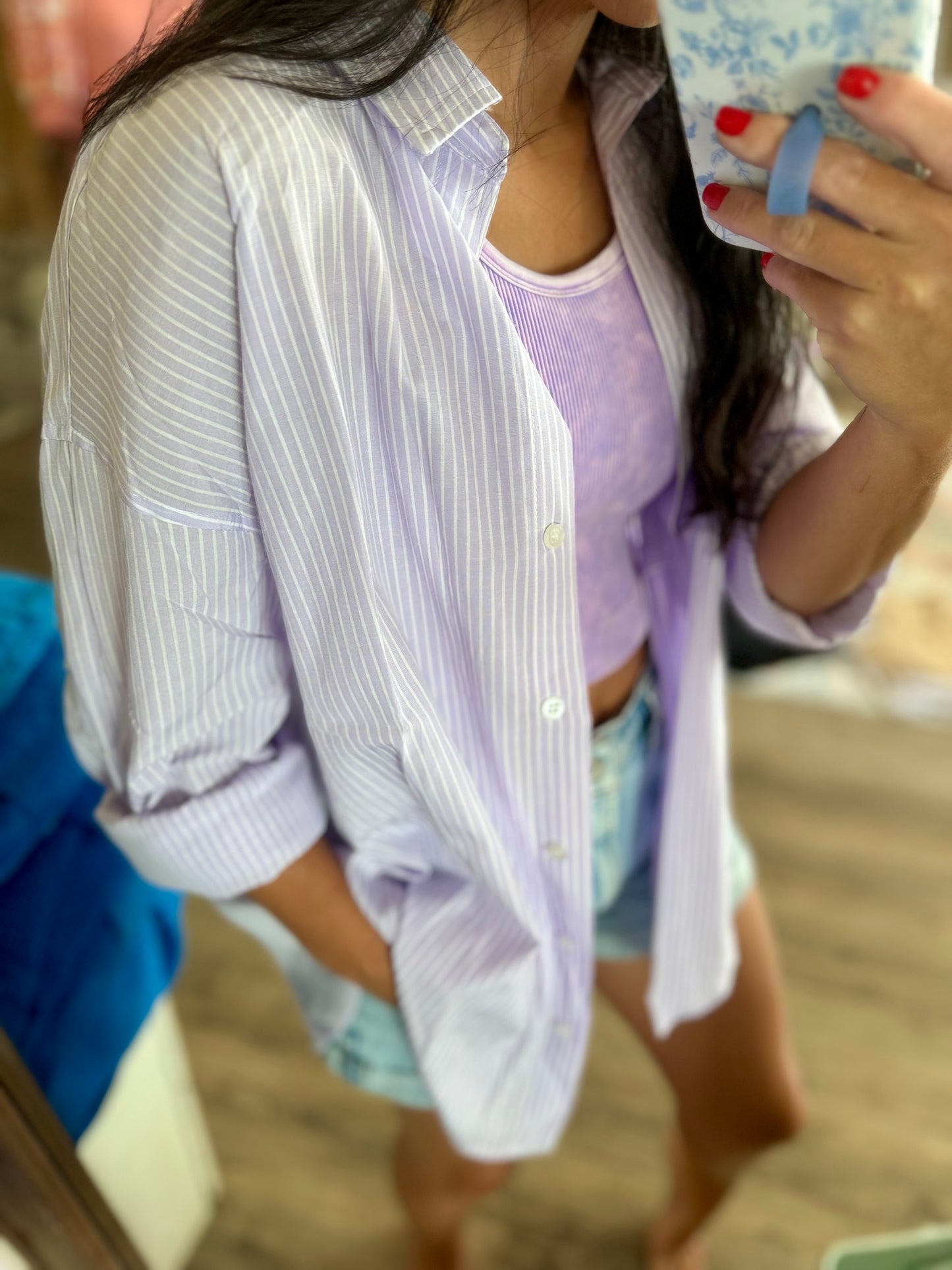 I Lilac You A Lot Oversized Button Top