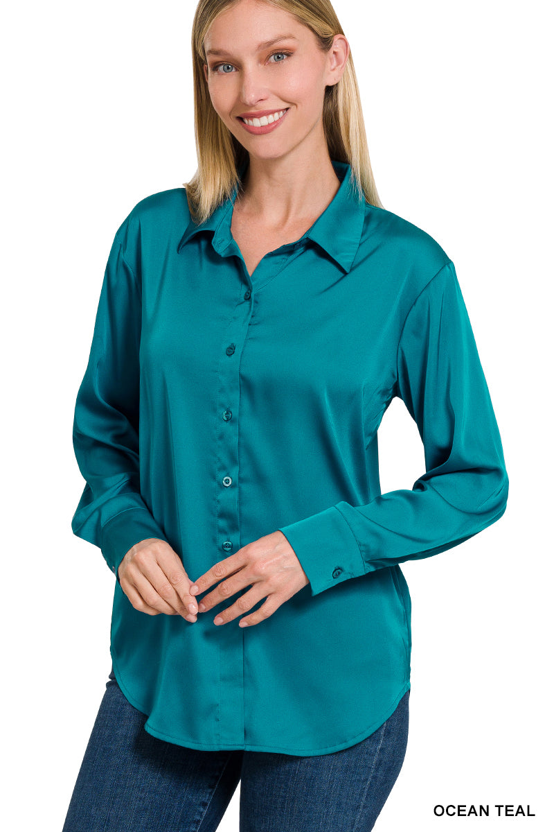 Bailey Satin Charmeuse Button Top