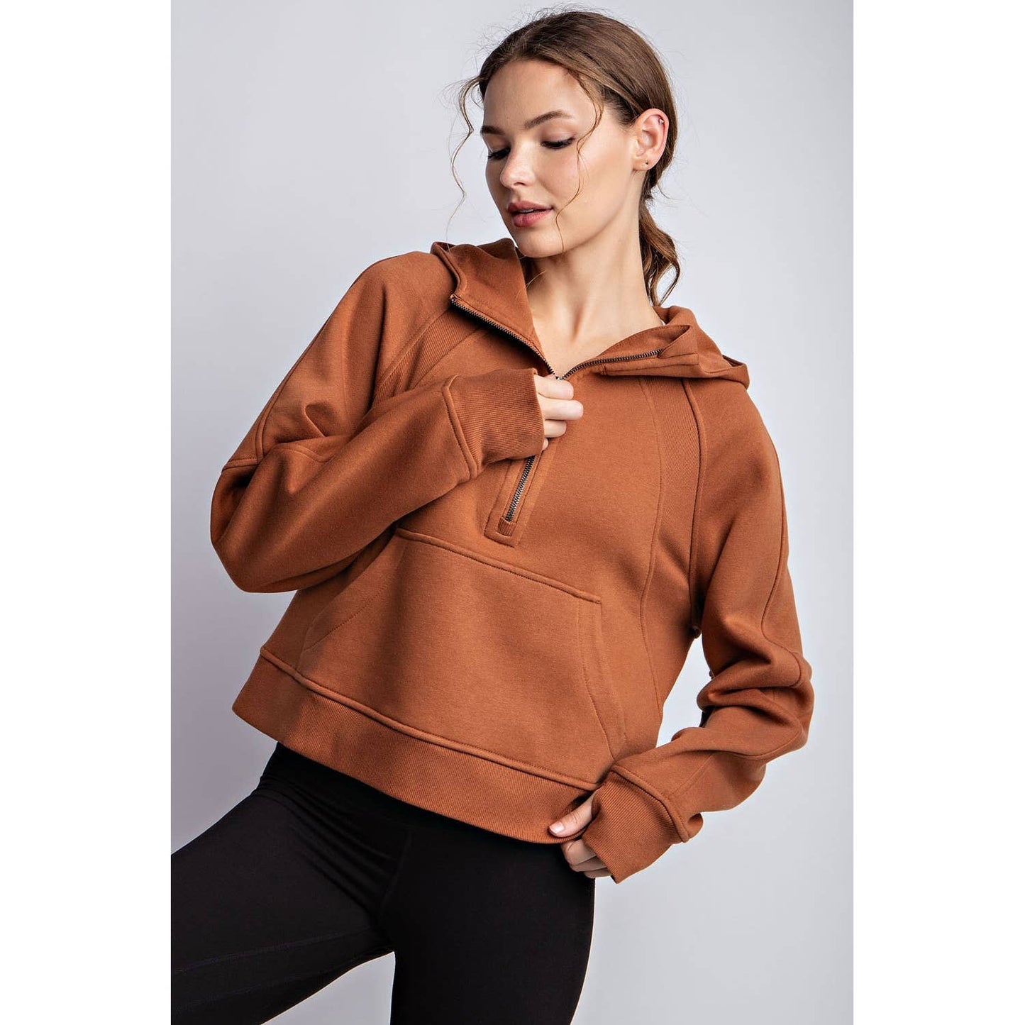FRENCH TERRY CROPPED QUARTER ZIP HOODIE JACKET