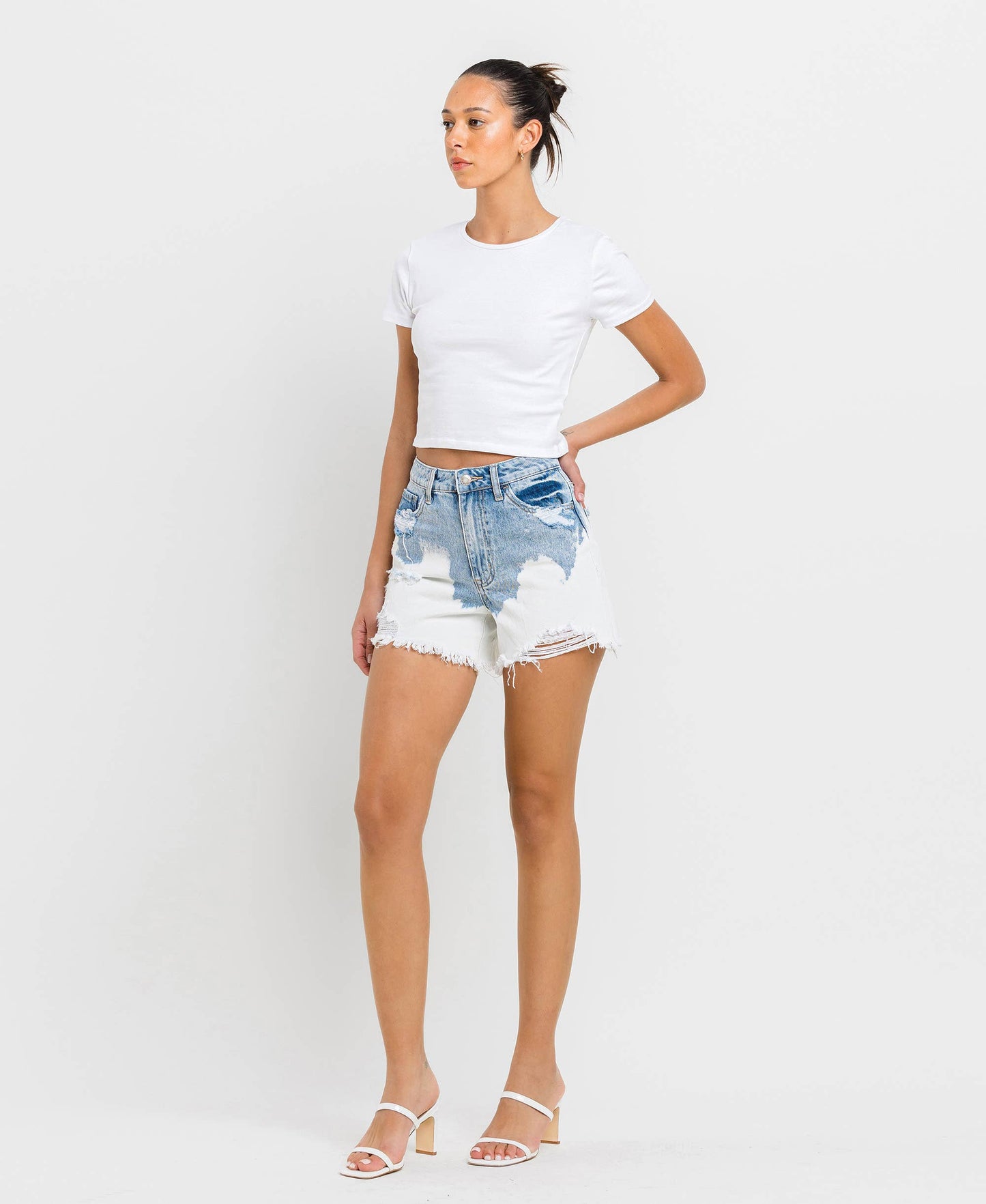Super High Rise Distressed Mom Shorts