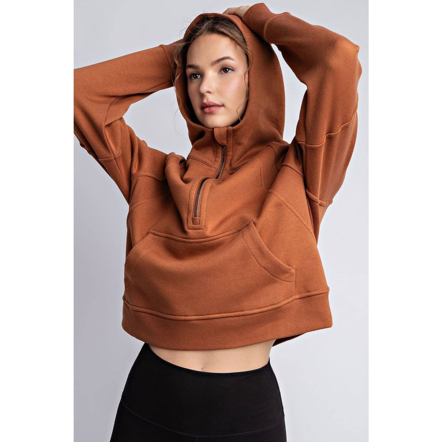 FRENCH TERRY CROPPED QUARTER ZIP HOODIE JACKET