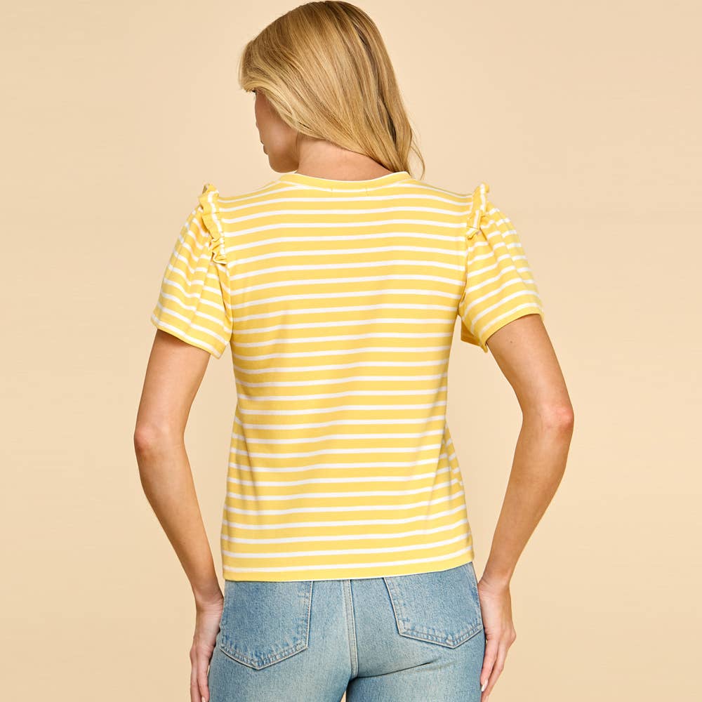 Striped Top with Ruffled Detailed Sleeves