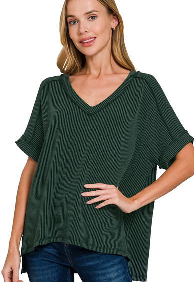 Charlie Ribbed V-Neck Top