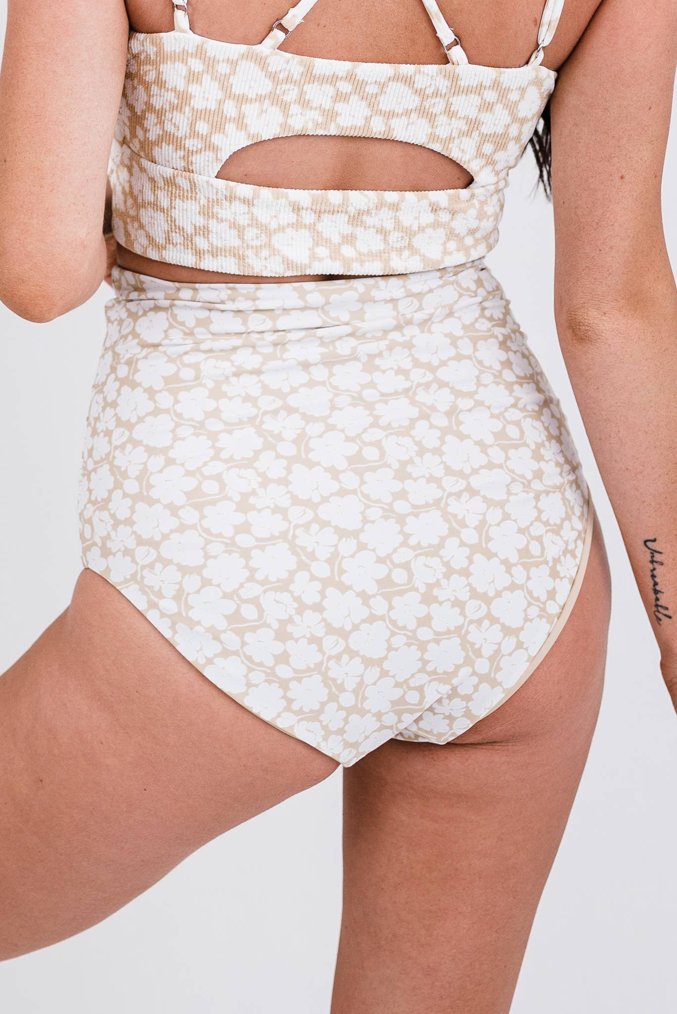 Tan Floral Print High Rise Reversible Bottom