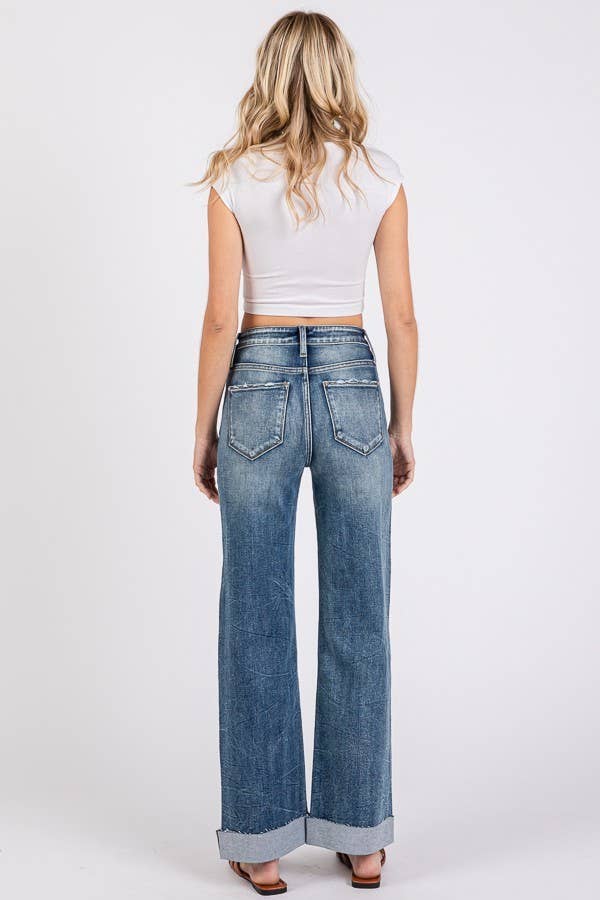 High Rise Stretch Slim Wide Leg Jean