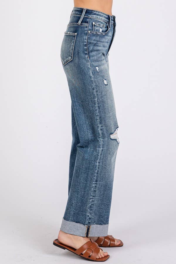 High Rise Stretch Slim Wide Leg Jean