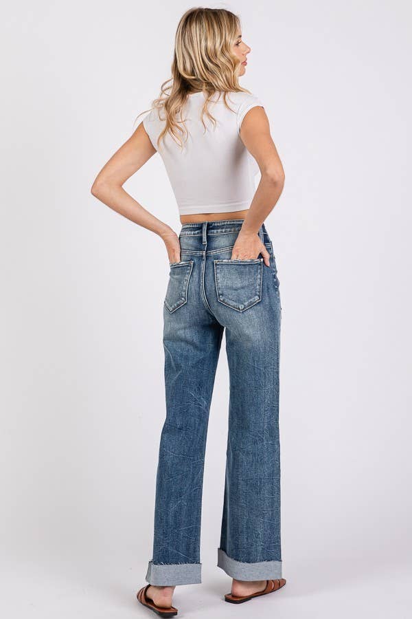 High Rise Stretch Slim Wide Leg Jean