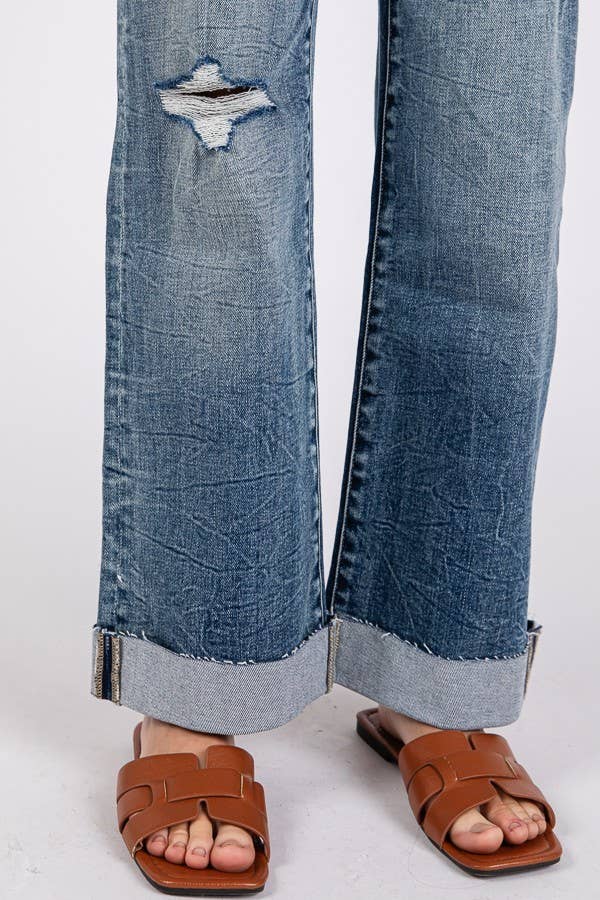 High Rise Stretch Slim Wide Leg Jean