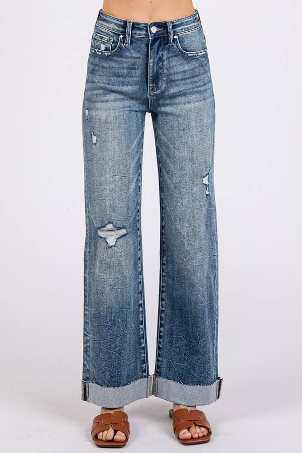 High Rise Stretch Slim Wide Leg Jean