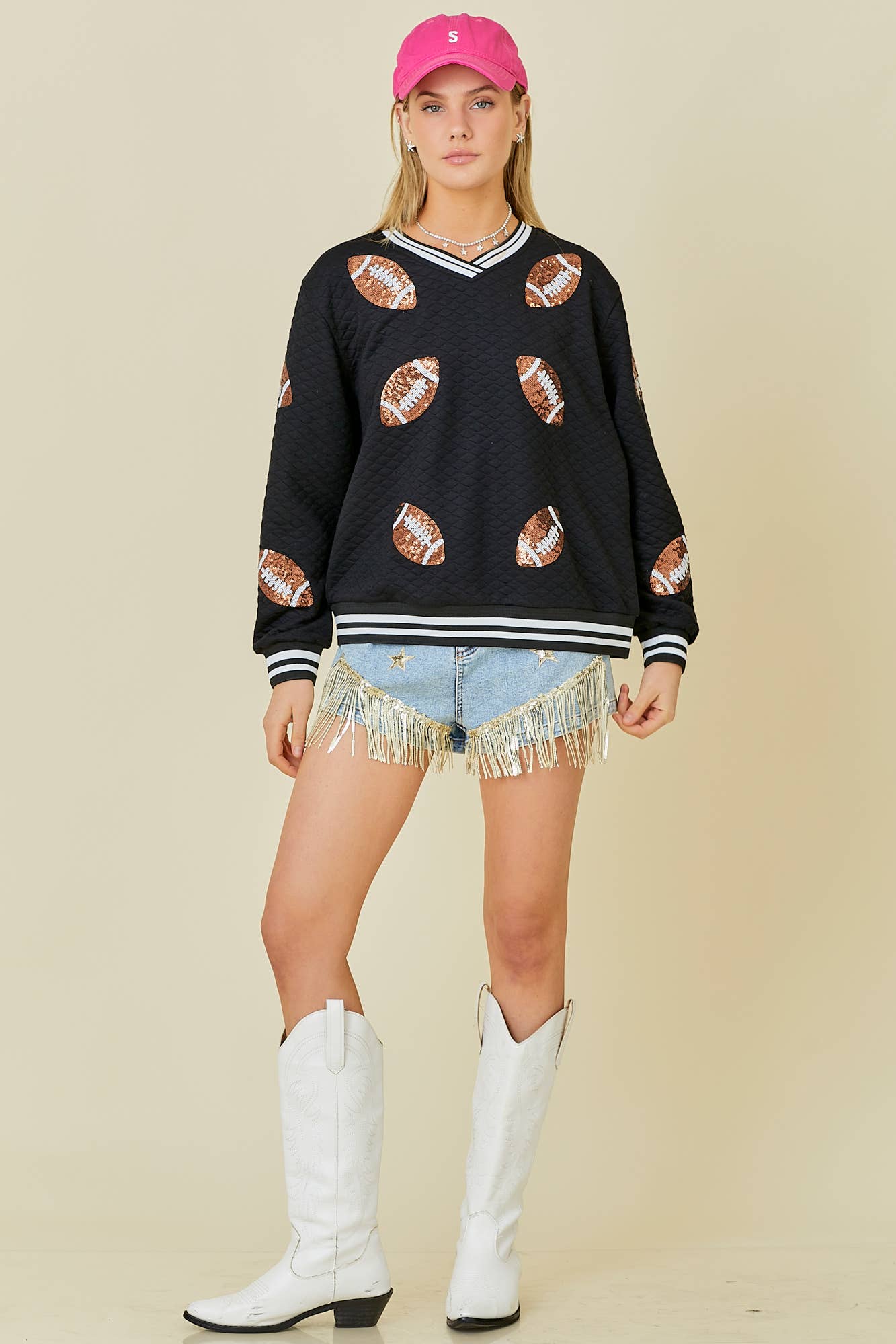 Quilted Fabric with Football Patch Game day Top