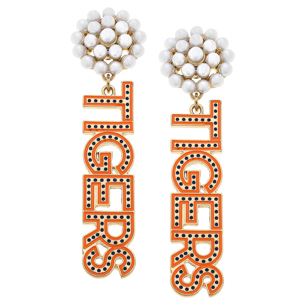 Tigers Pearl Cluster Dotted Enamel Drop Earrings