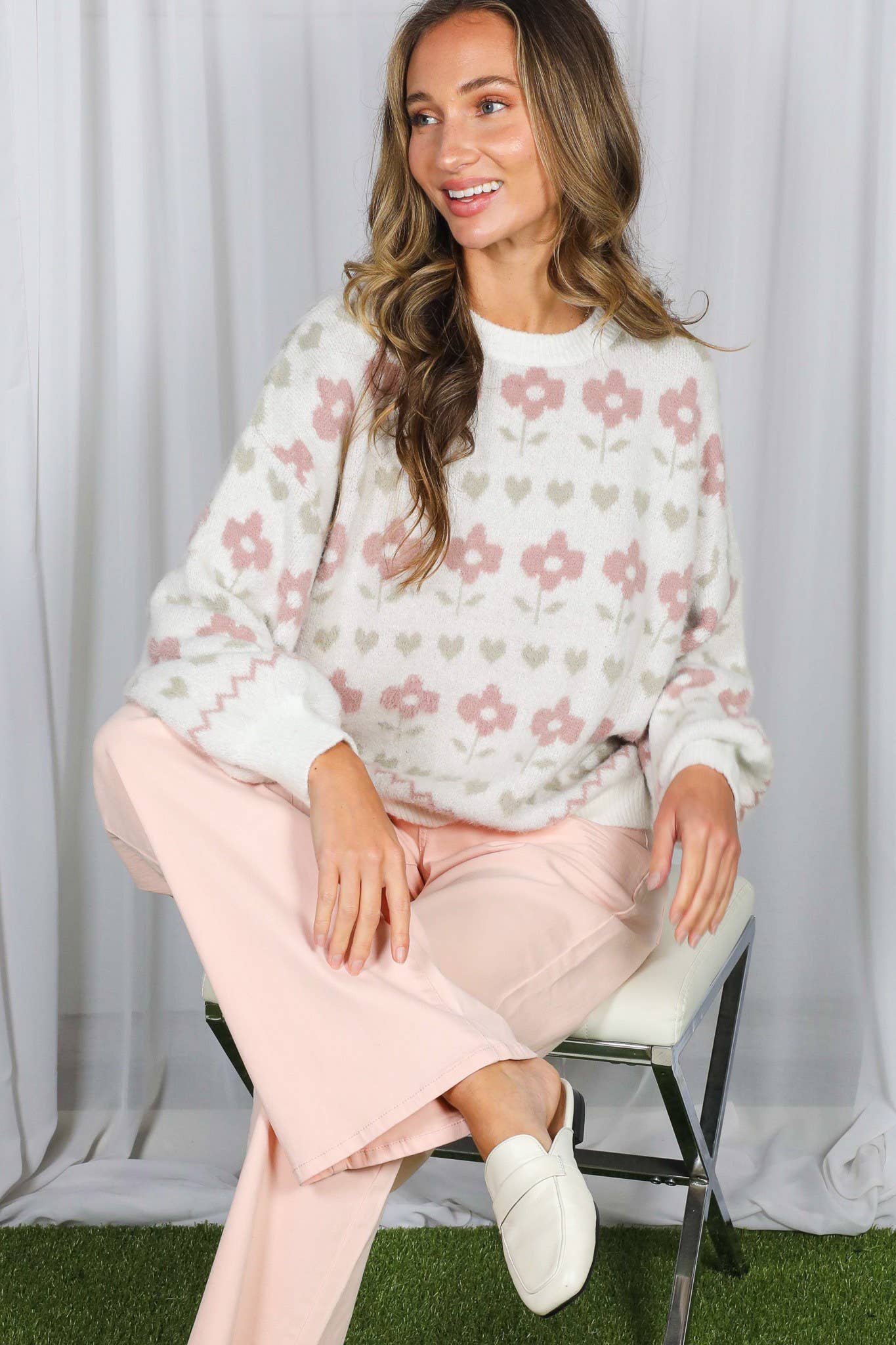Floral Jacquard Pattern Pull Over Cozy Sweater