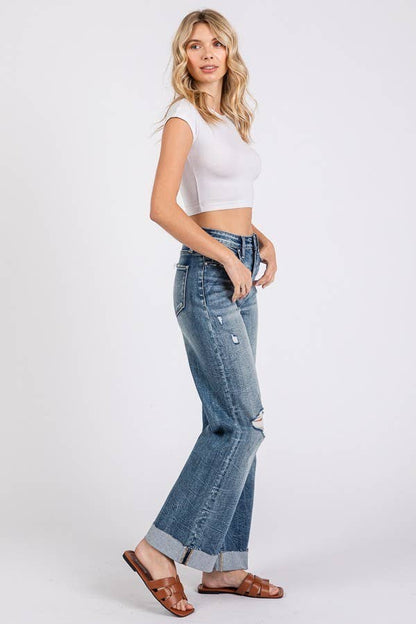 High Rise Stretch Slim Wide Leg Jean